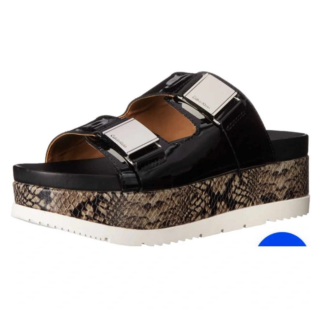Brand New Calvin Klein Casely Women's Platform Slides Nappa Leather Snak…